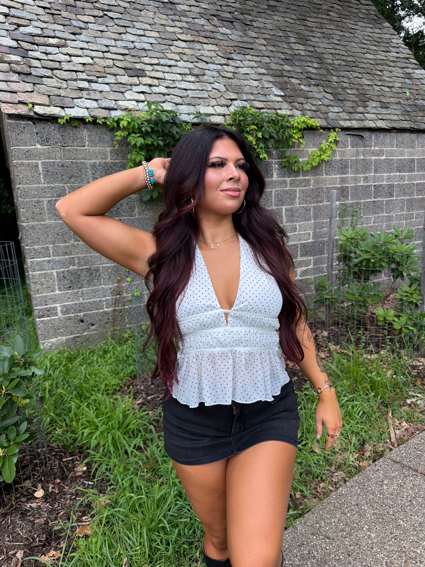 Dotty Love Halter in White