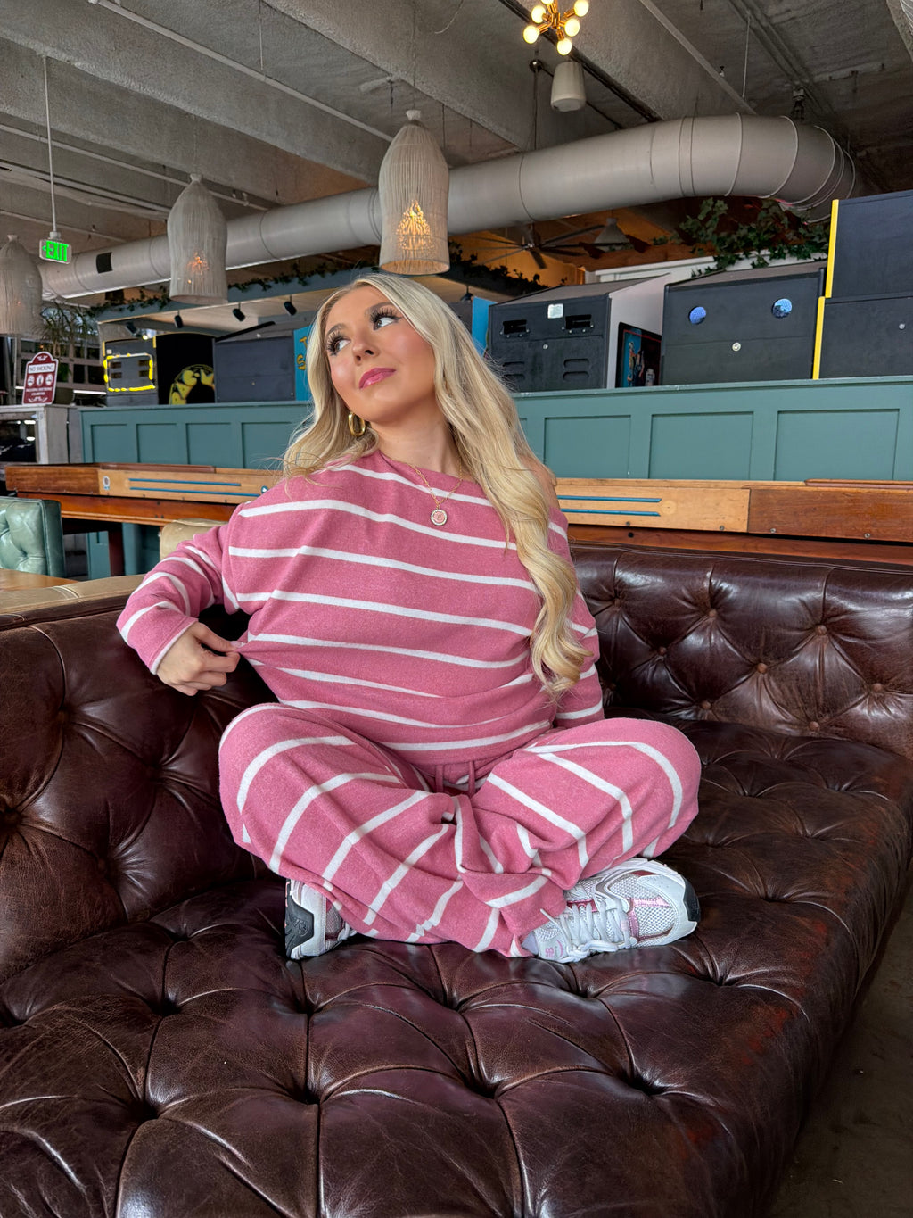 Berry Lover Brushed Striped Pants