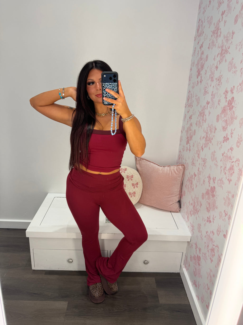 Shopping Addiction Contrast Tank in Deep Red