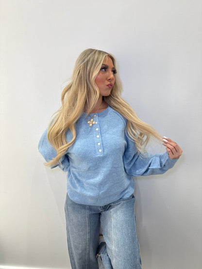 Baby Blue Henley Sweater