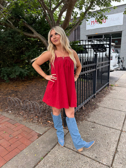 Western Sabrina Mini Dress