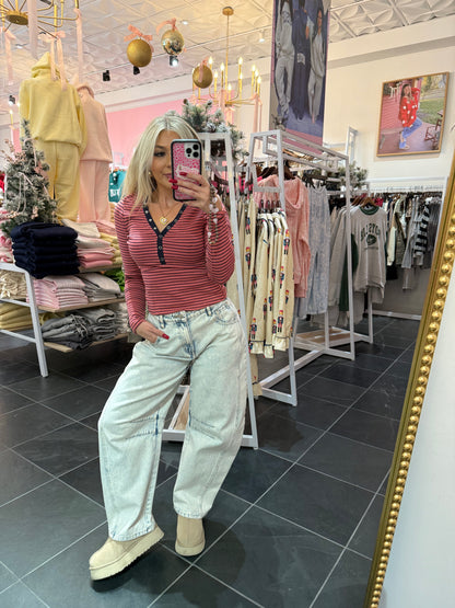 Study Break Striped L/S in Pink