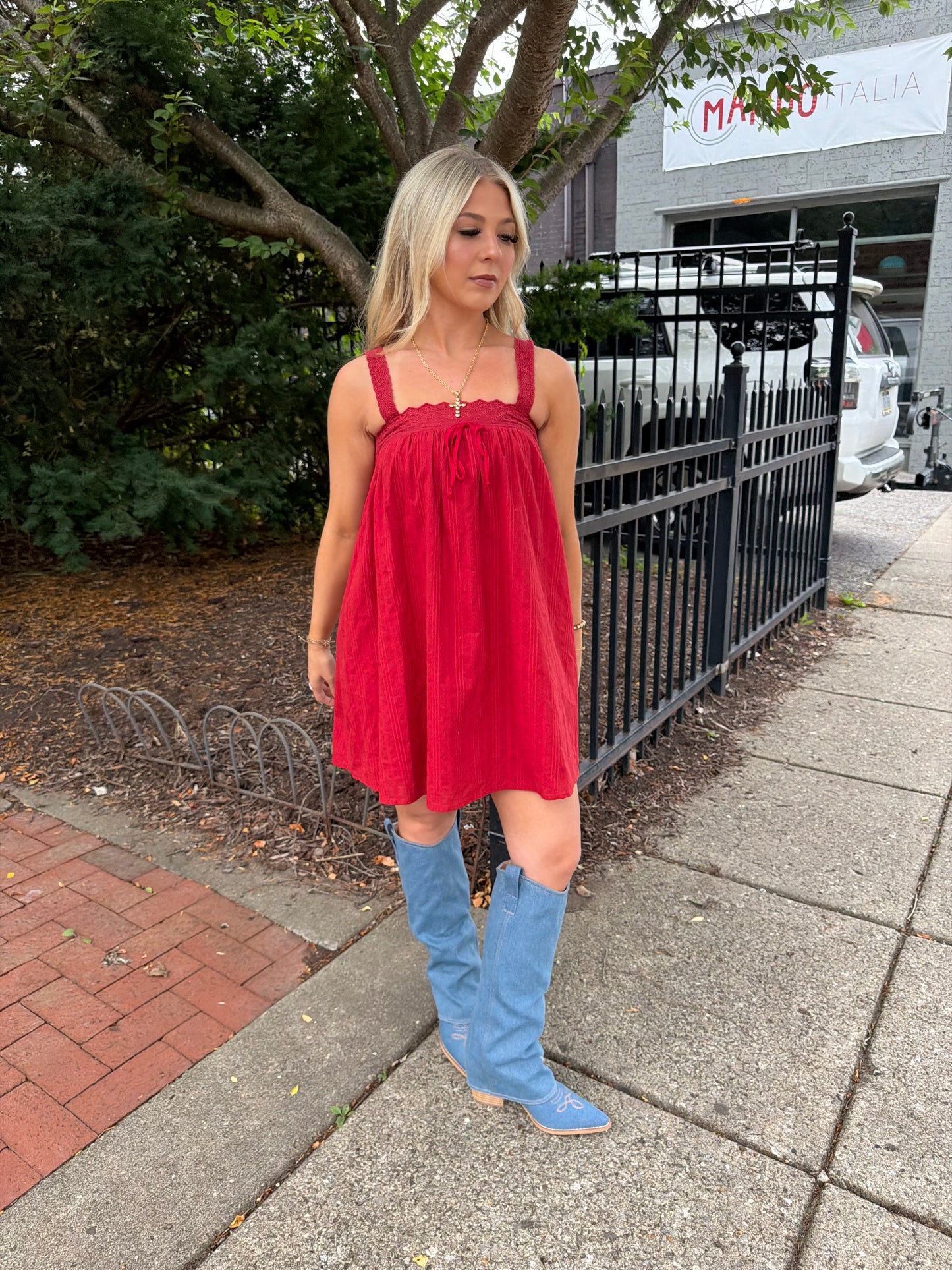 Western Sabrina Mini Dress
