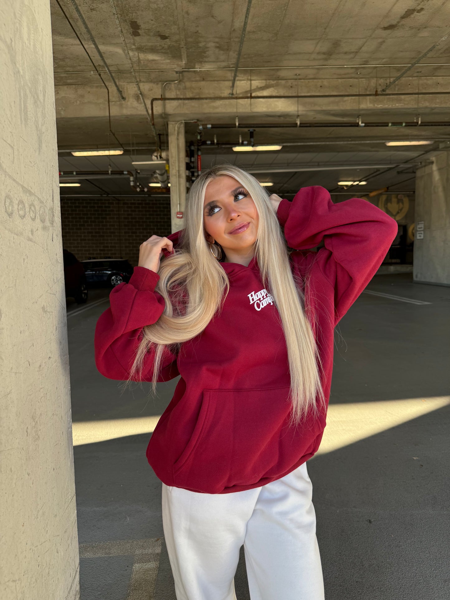 Happy Camp3r Puff Series Hoodie in Deep Cherry