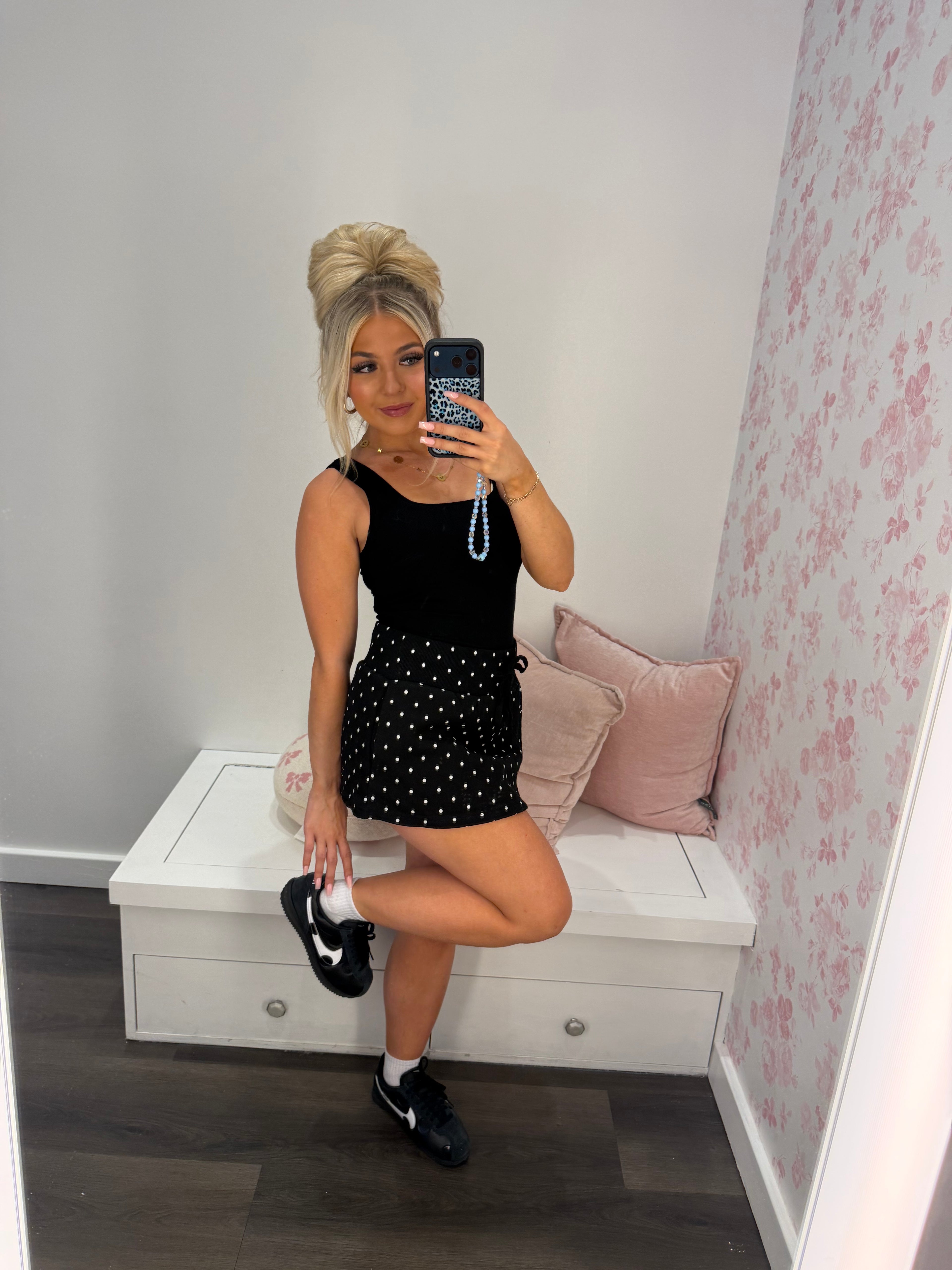 Grounded Sweatskirt in Black Polka