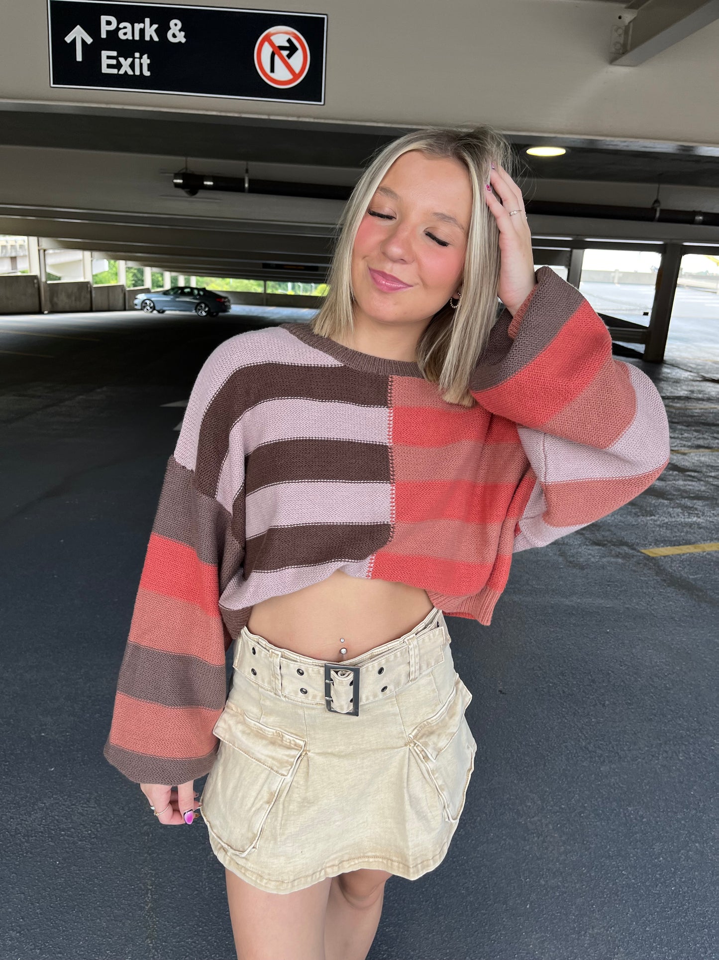 Terracotta Cropped Stripe Sweater