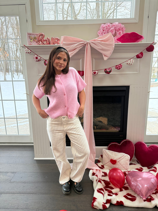 Short Sleeve Pink Kisses Cardi