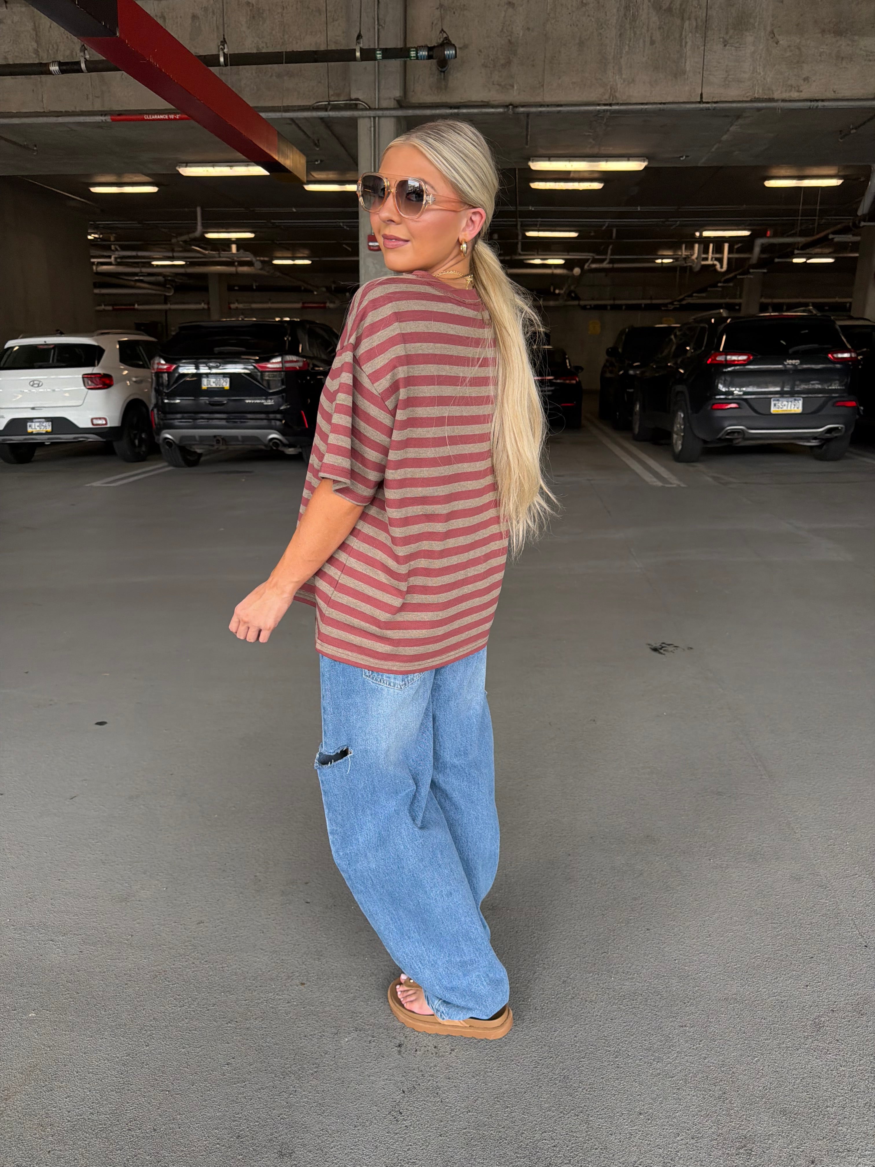 For The Plot Stripe Tee in Berry