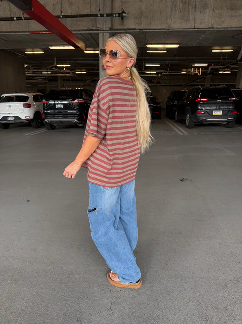For The Plot Stripe Tee in Berry