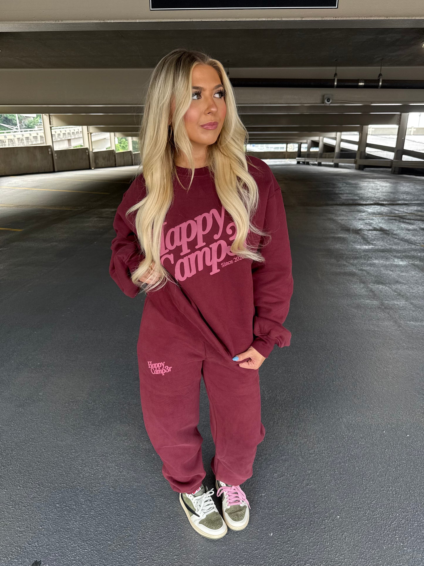 Happy Camp3r Burgundy Crewneck