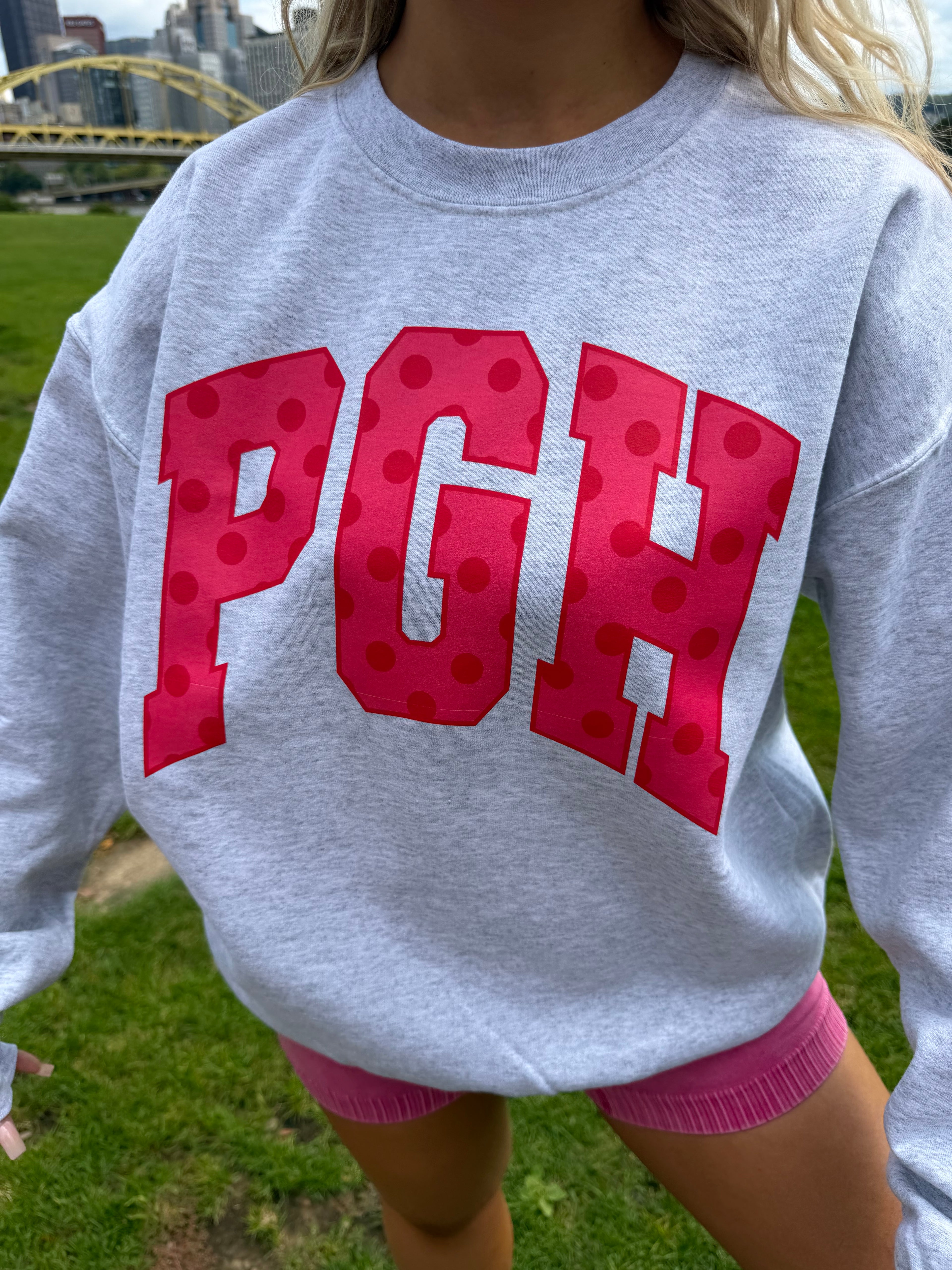 PGH Grey & Pink Polka Crewneck
