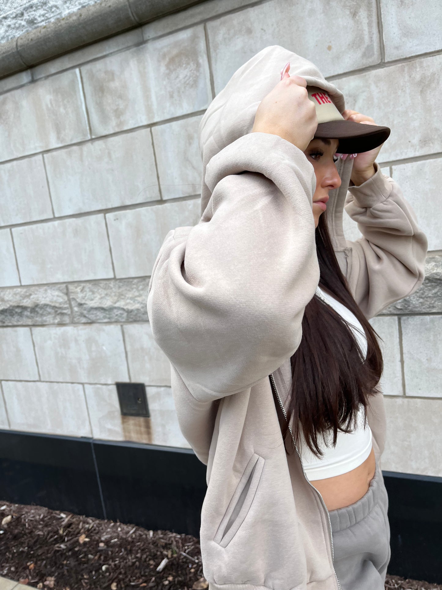 So Fetch Oversized Zip-Up in Taupe