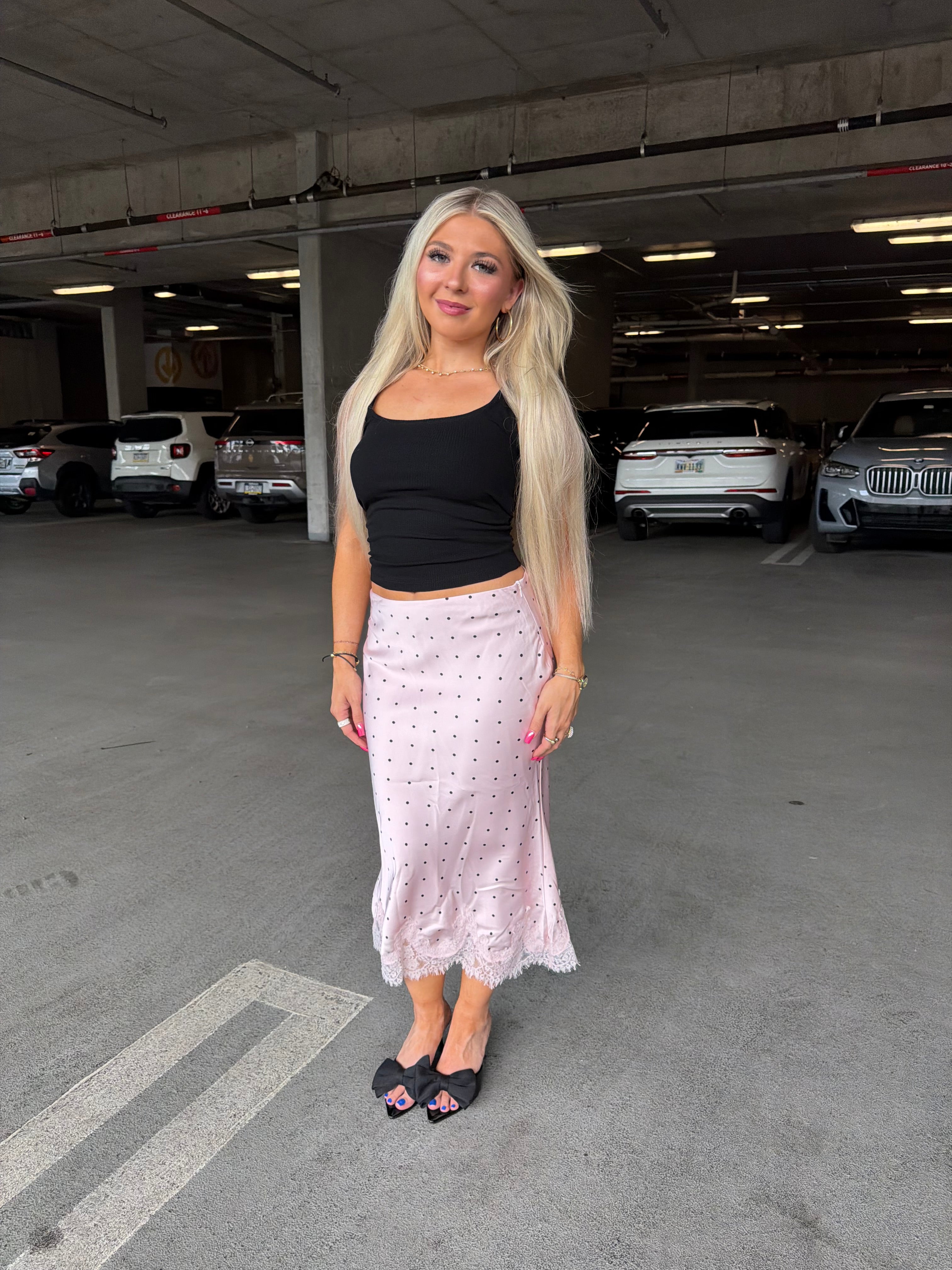 Jackie Polka Silk Skirt in Pink
