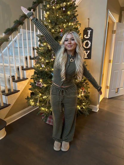 Melrose Stripe Set OLIVE (CARDI ONLY)