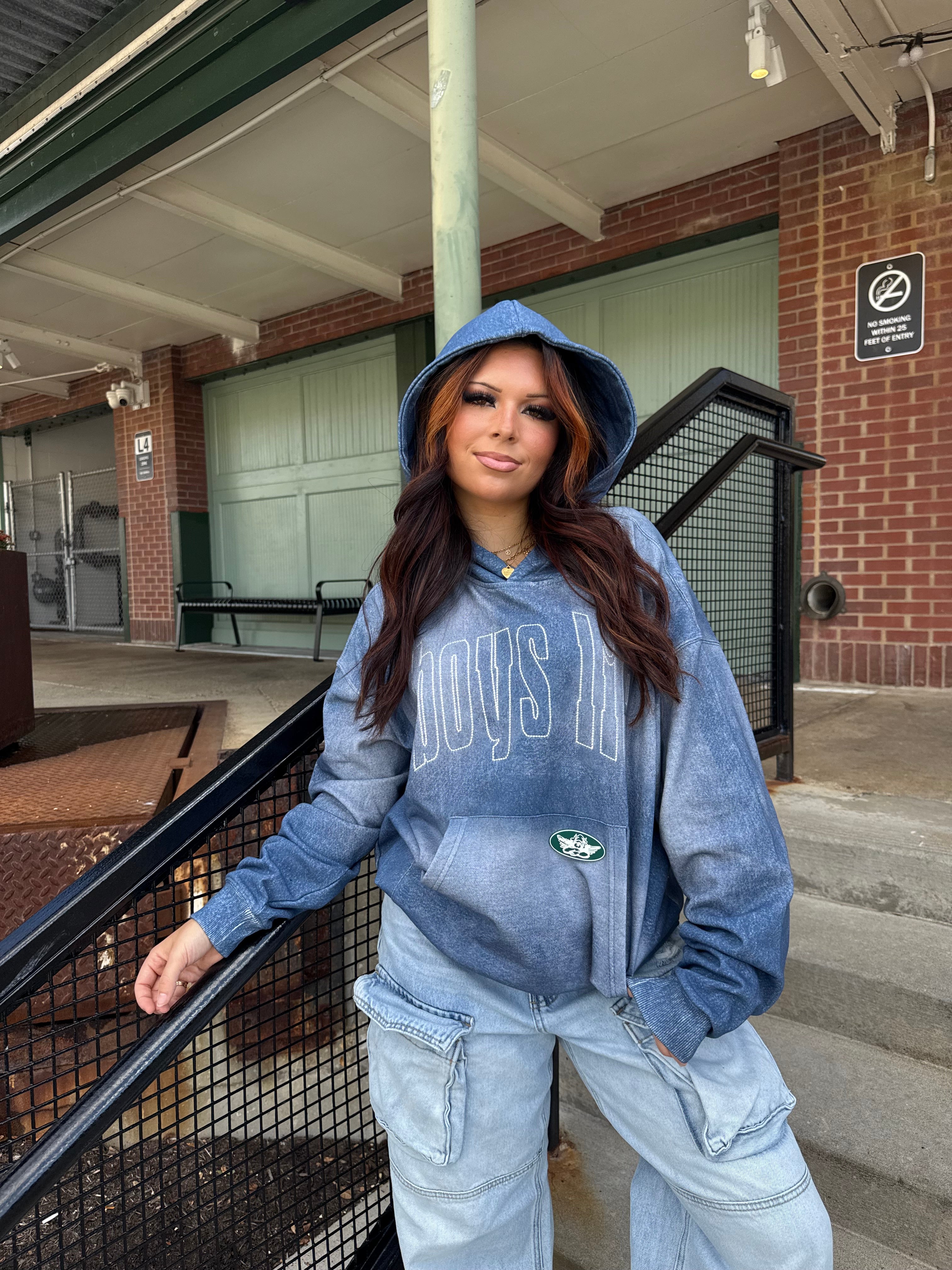Boys Lie Done Denim Racer Hoodie