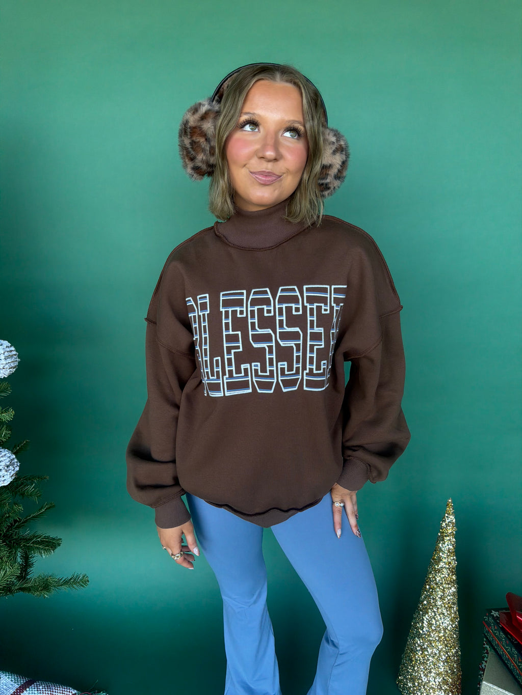 Blessed Girl Mockneck in Brown