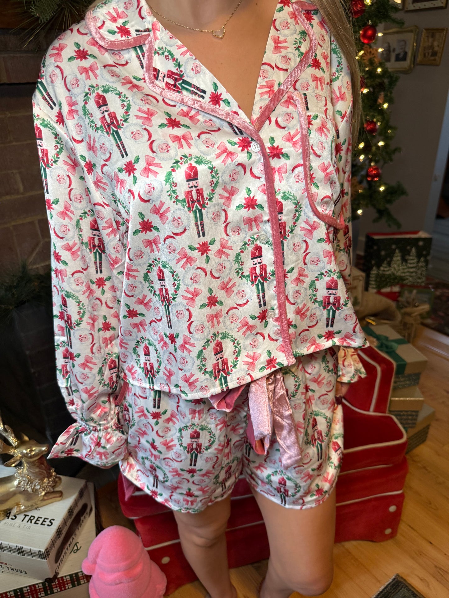 Pink & White Santa Jammies (SOLD TOGETHER)
