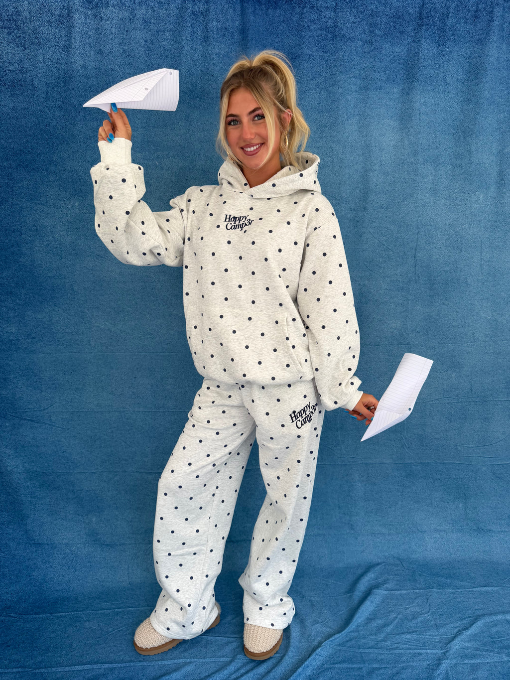 Heather Gray Polka Dot Appliqué Sweatpants