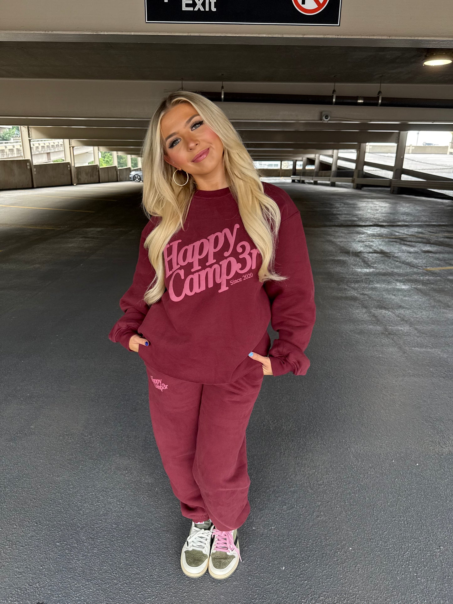 Happy Camp3r Burgundy Crewneck