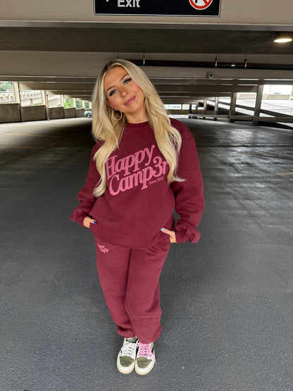 Happy Camp3r Burgundy Crewneck