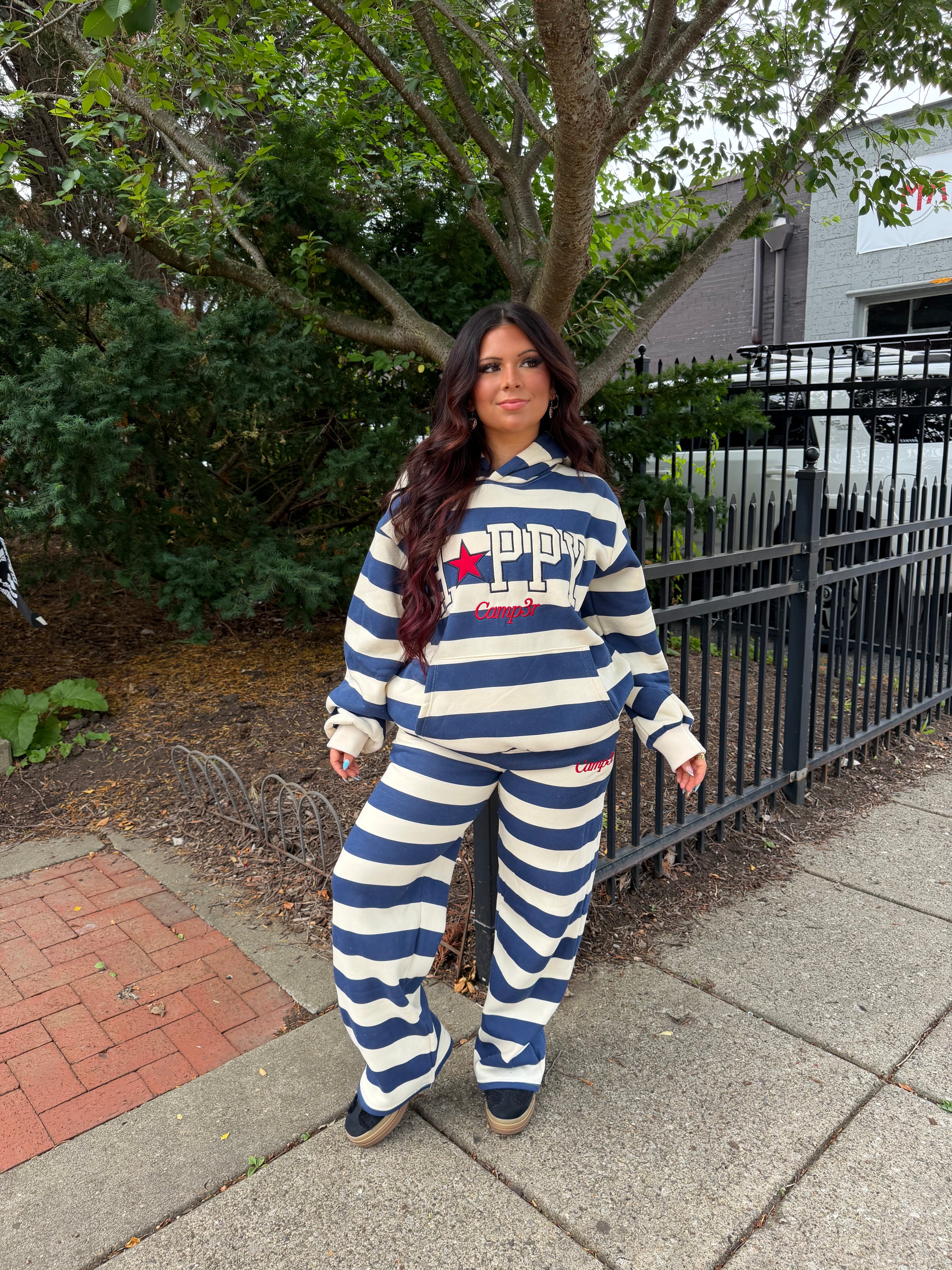 Happy Camp3r Indigo Stripe Sweatpants