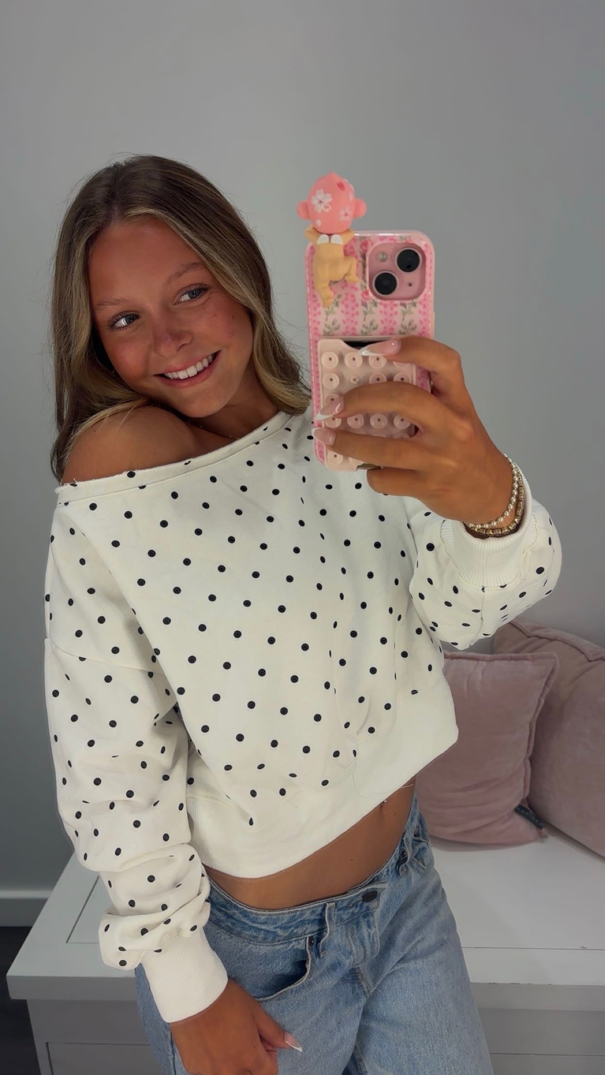 Beauty Boo One Shoulder in Heather Polka