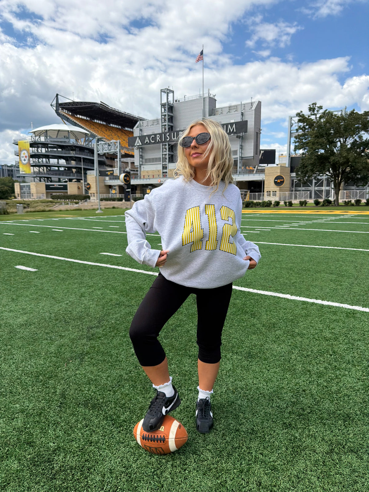 412 Grey & Yellow Stripe Crewneck