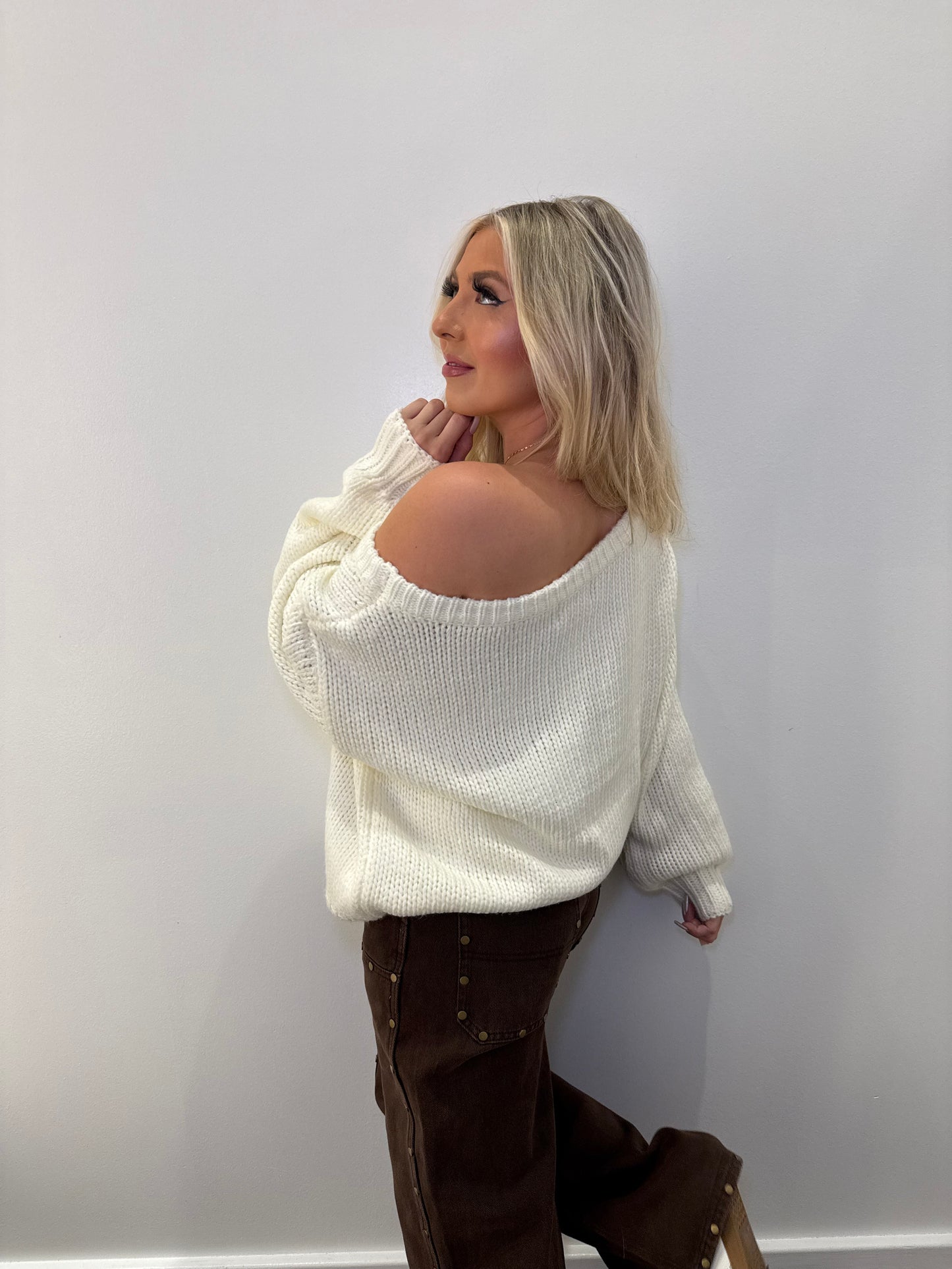 Brandi One Shoulder Sweater in Ivory