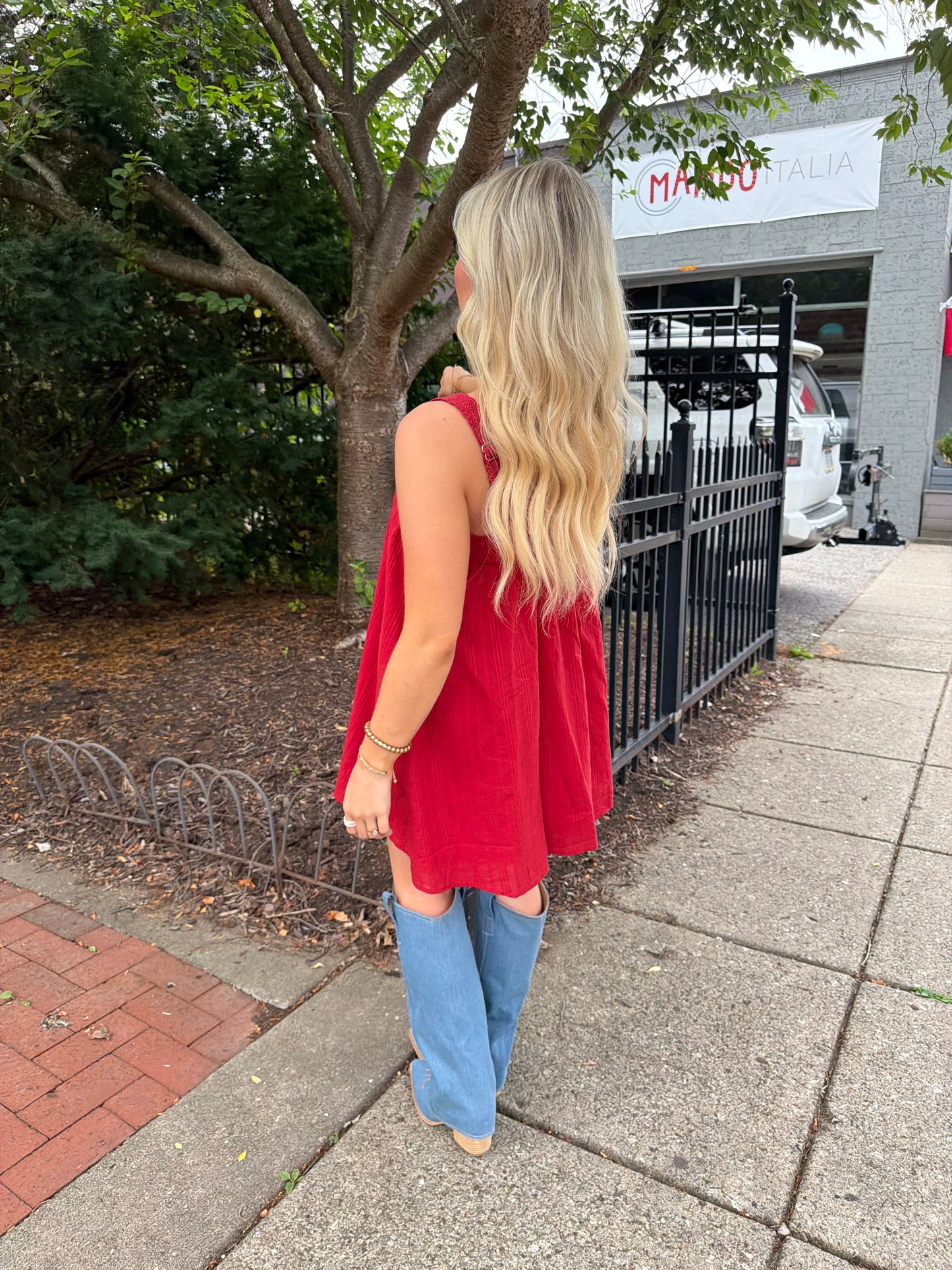 Western Sabrina Mini Dress
