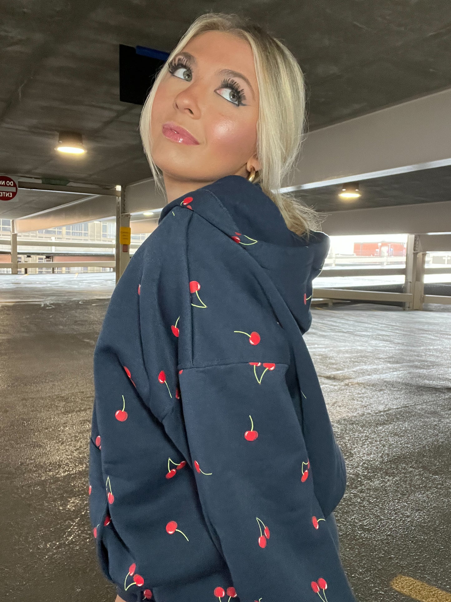 Navy Cherry Hoodie