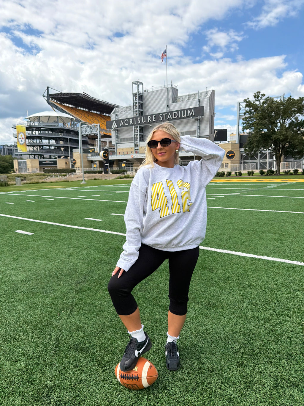 412 Grey & Yellow Stripe Crewneck