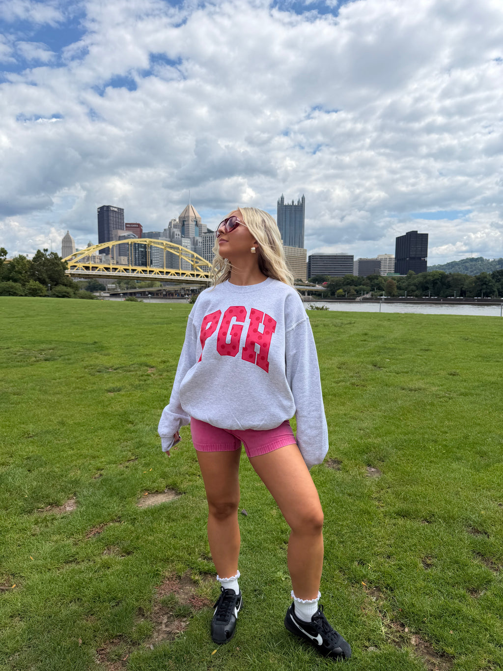 PGH Grey & Pink Polka Crewneck