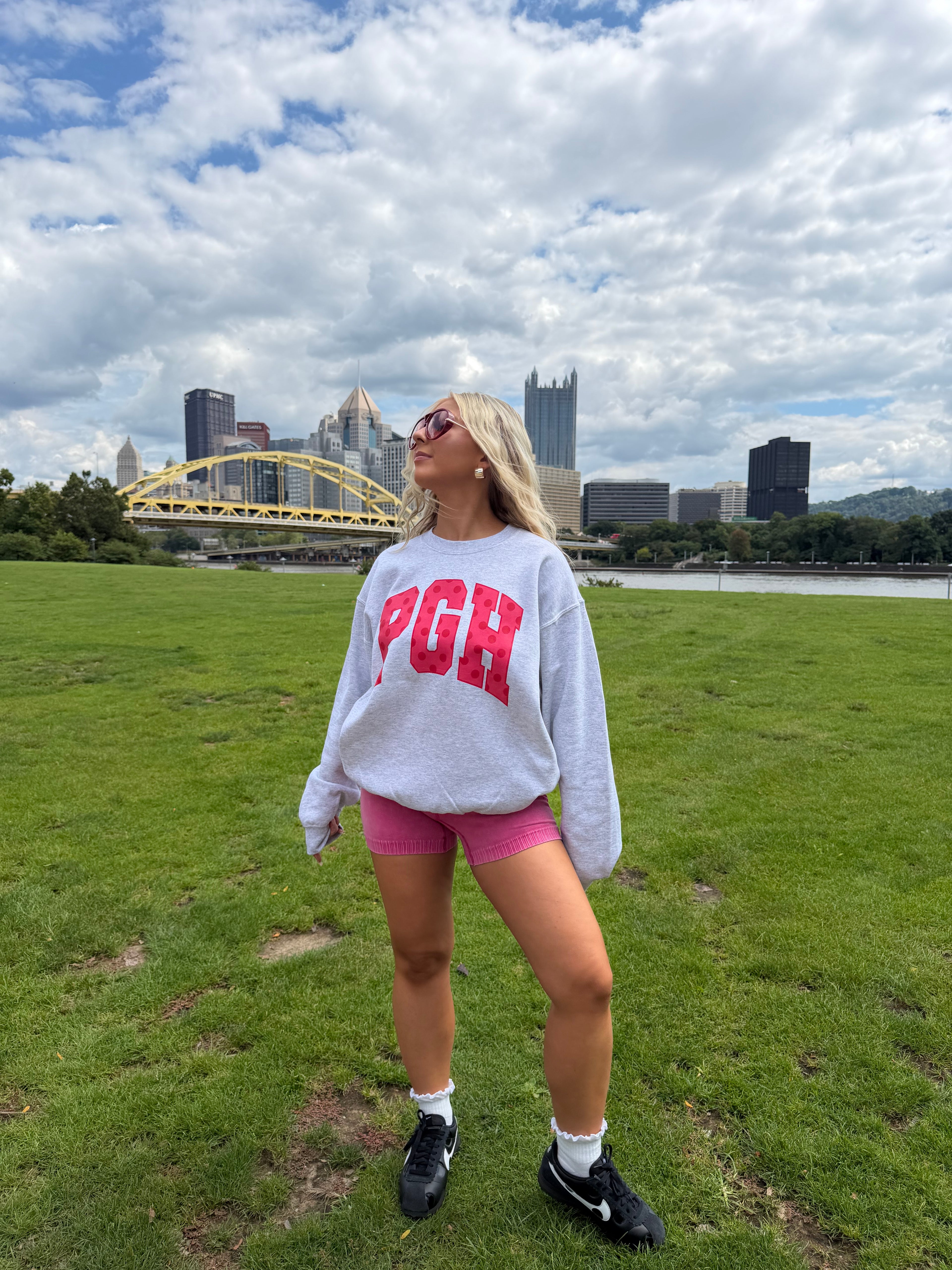 PGH Grey & Pink Polka Crewneck