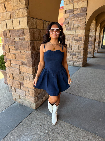 Scalloped Structured Denim Dress