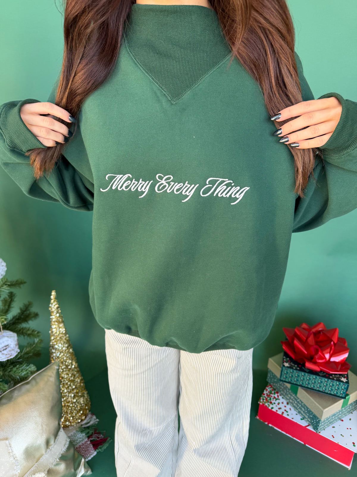 Merry Every Thing Mockneck Green FINAL SALE