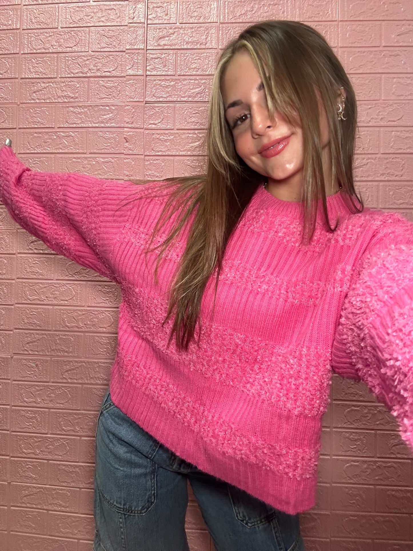 Totally Textured Sweater in Pink