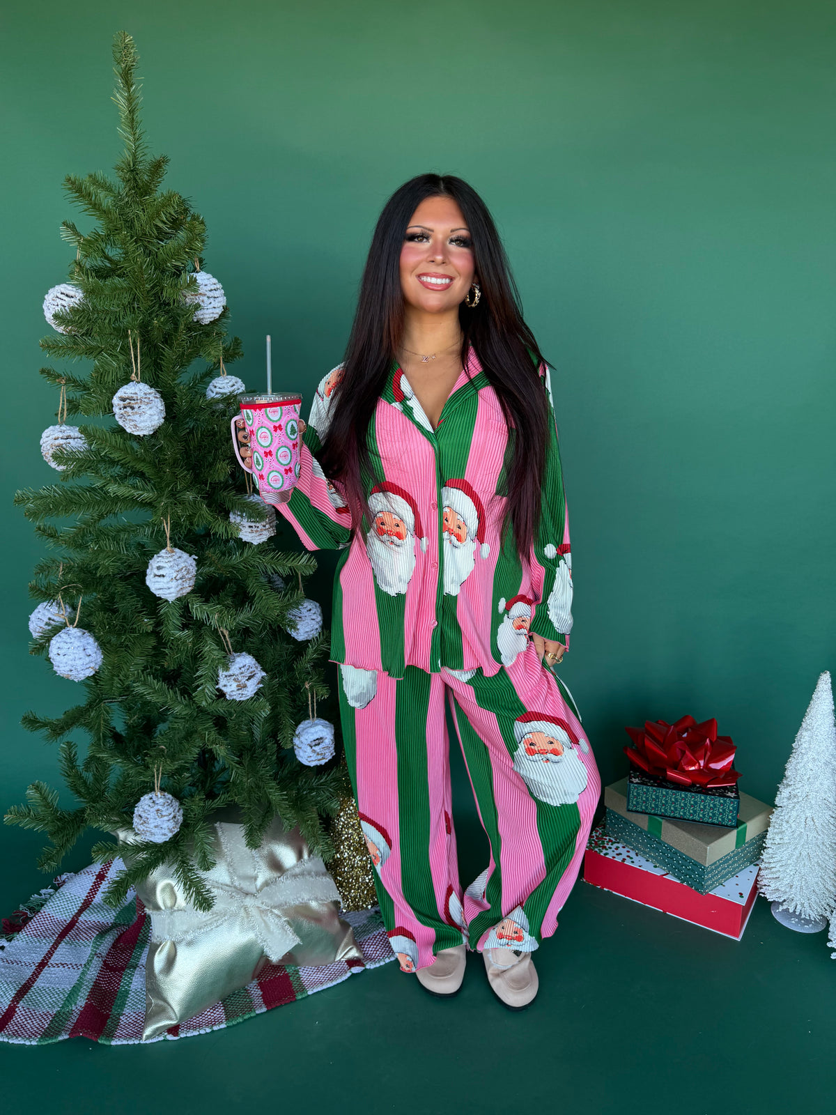 Christmas Pink/Green Santa Jammies (SOLD TOGETHER) FINAL SALE