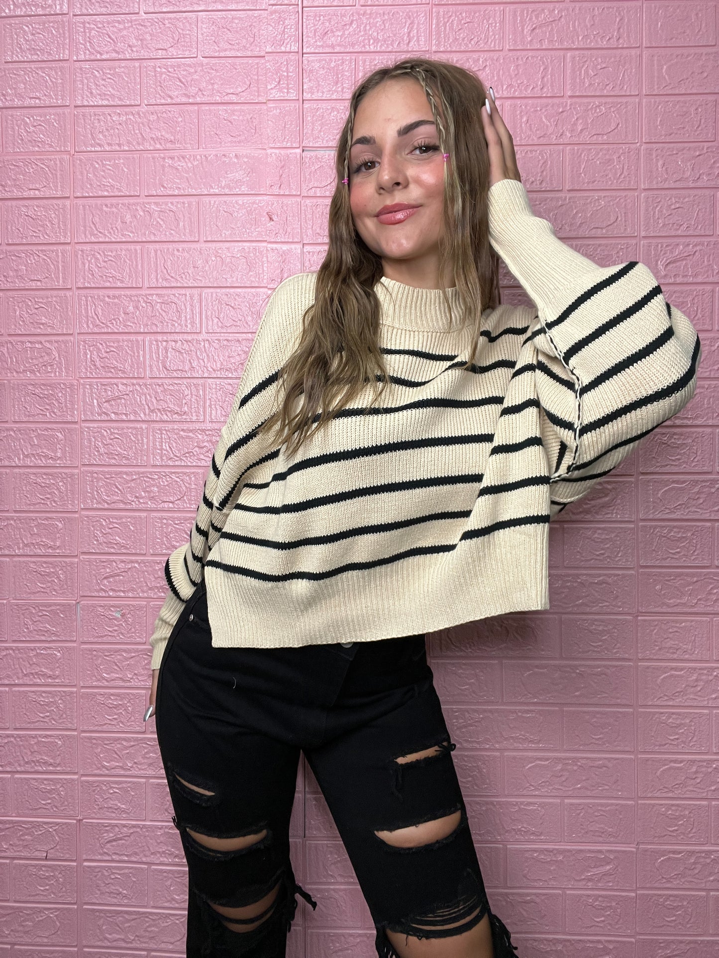 Bella Beige Striped Sweater