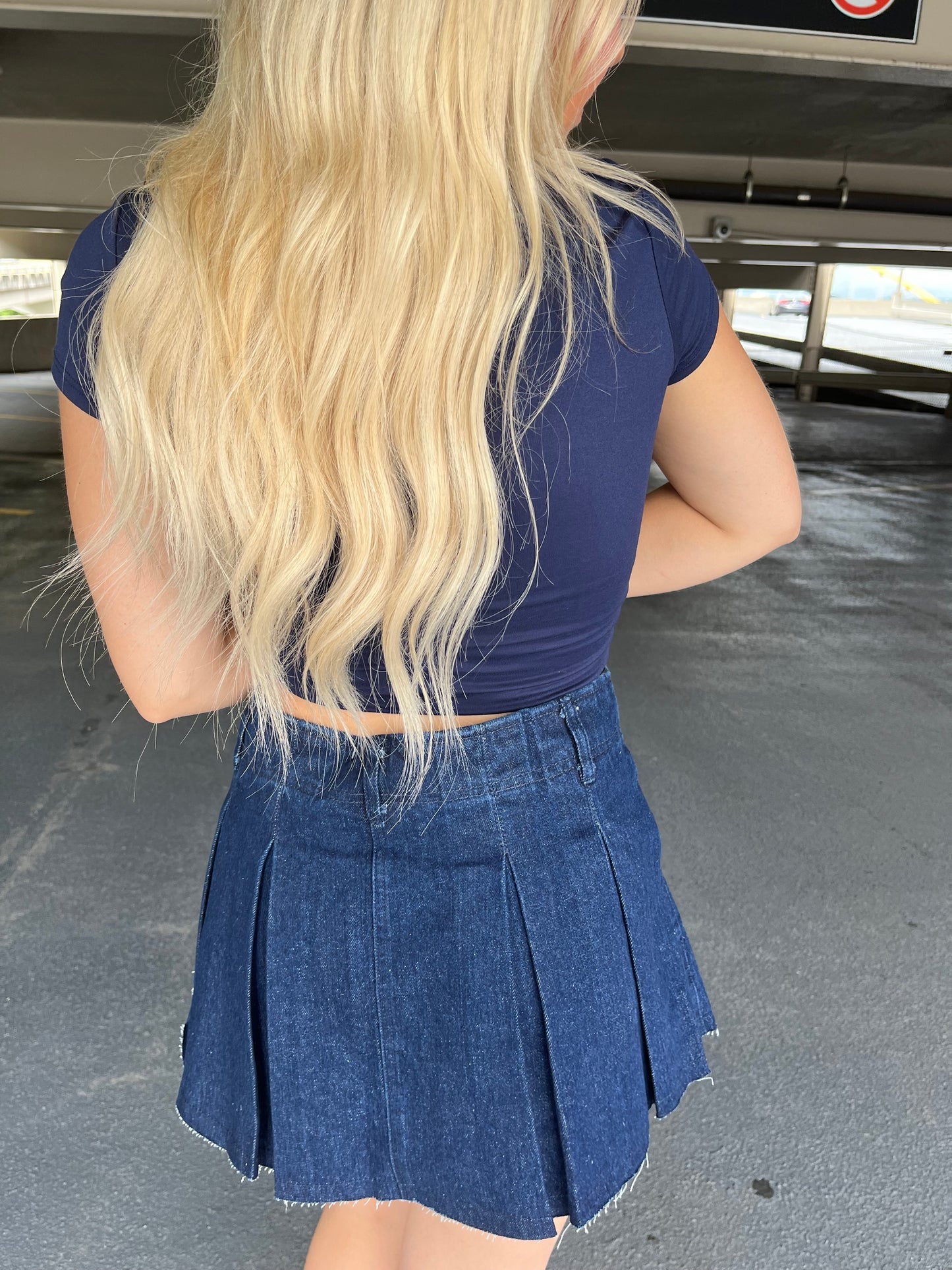 Dark Denim Pleated Skirt