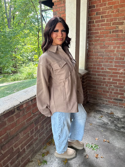 Shopping Addict Shacket in Taupe