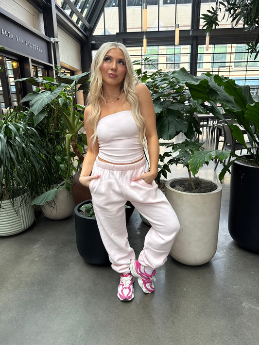 So Fetch Sweatpants in Pale Pink