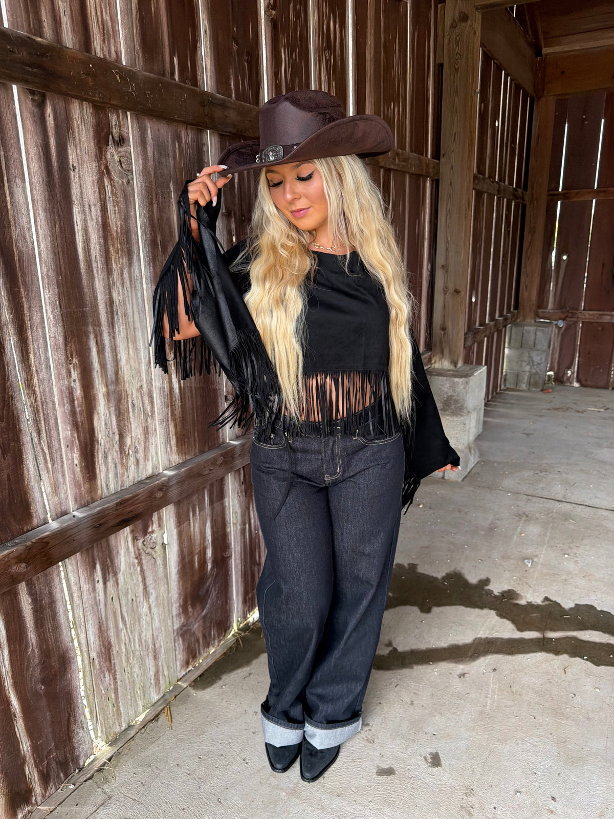 The Stallion Fringe Top in Black