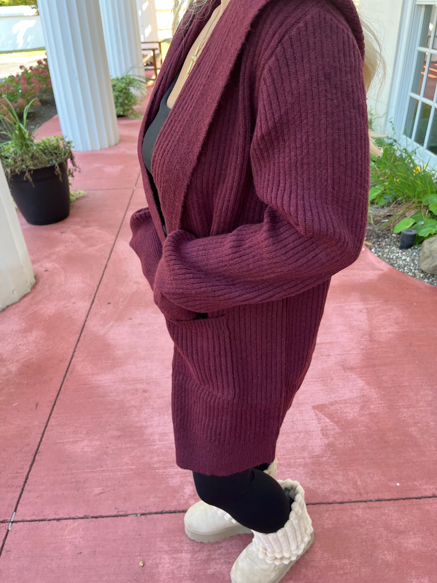 Butterfly Cardigan in Burgundy With A Hood