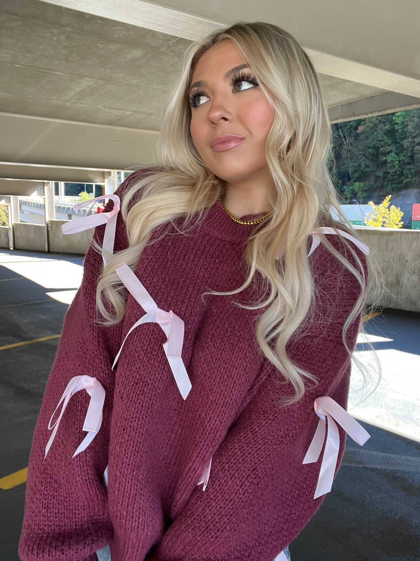 Creamy Bow Sweater in Burgundy