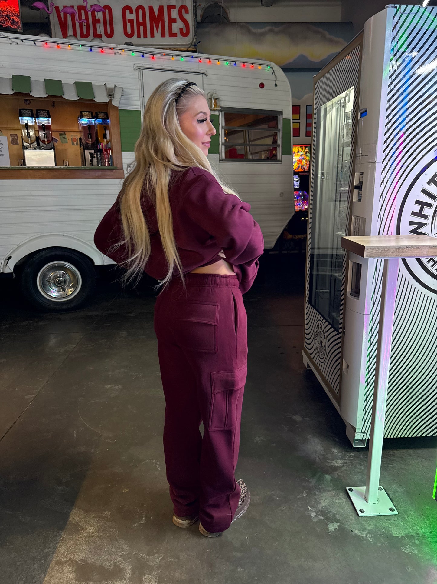 So Fetch Cargo Sweats in Black Cherry