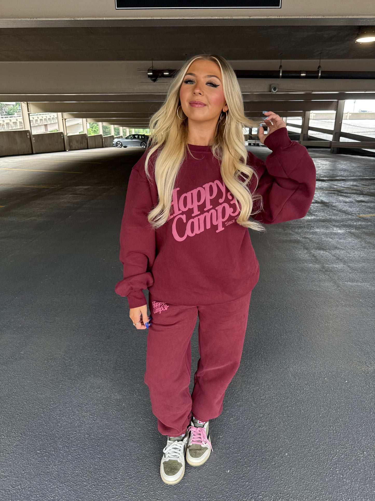 Happy Camp3r Burgundy Crewneck