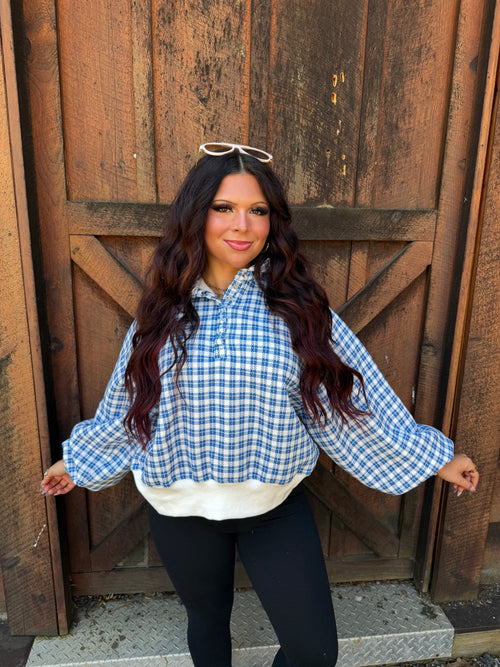 Dairy Plaid Navy Pullover