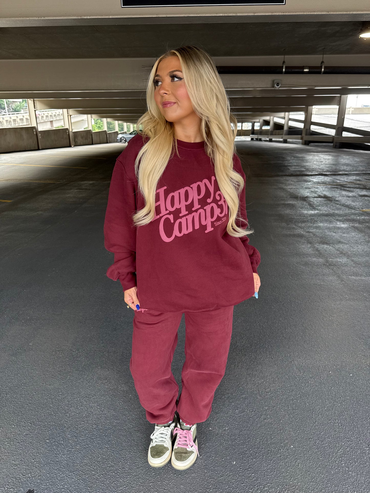 Happy Camp3r Burgundy Crewneck