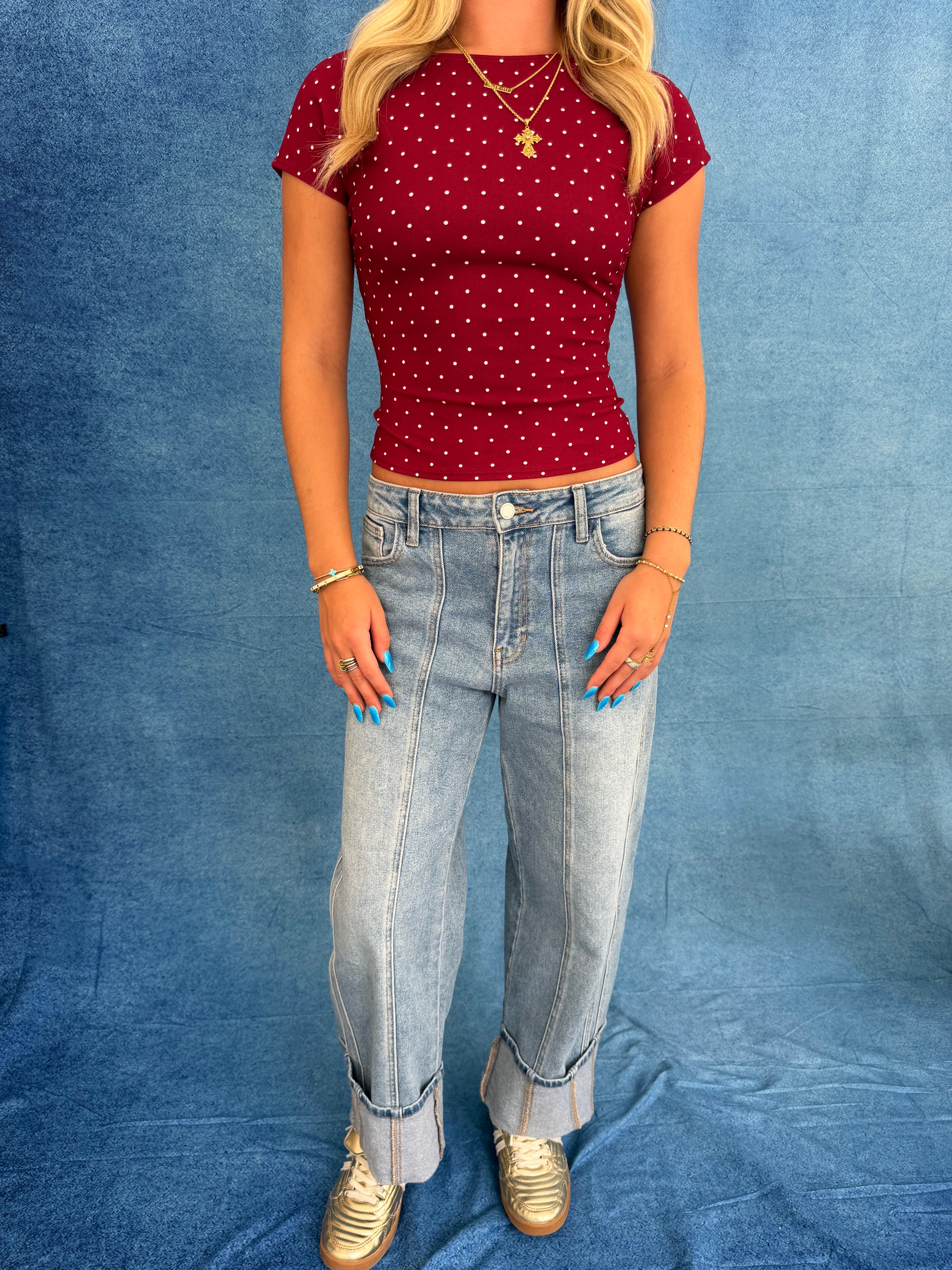 Janet Polka Tee in Burgundy