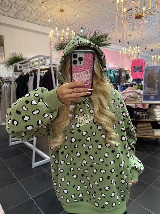 Happy Camp3r Leopard Olive Hoodie